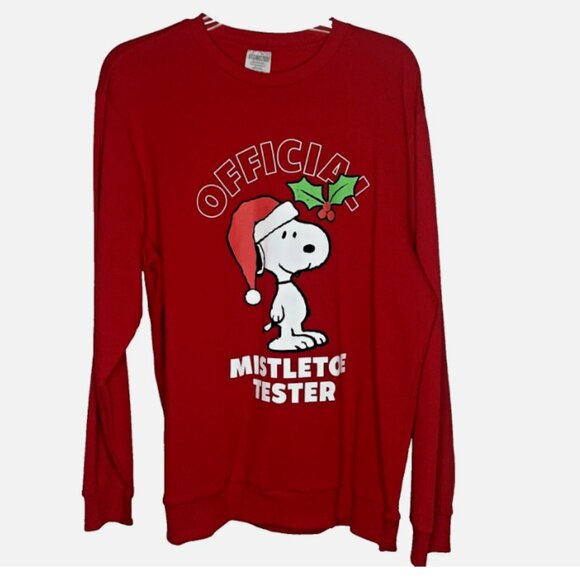 Snoopy OFFICIAL MISTLETOE TESTER Peanuts CHRISTMAS SWEATSHIRT Mens XL Red NWT - Picture 1 of 7